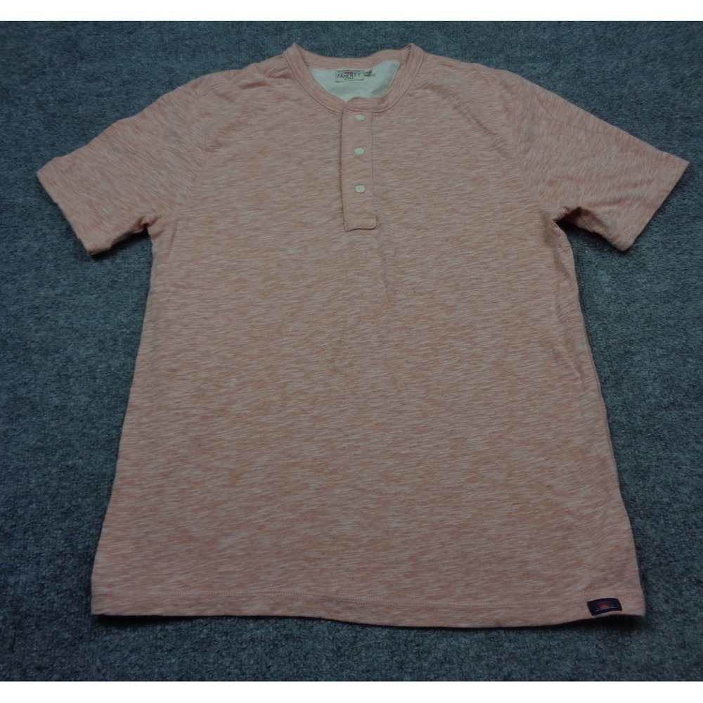 Faherty Henley Shirt Men's M Heather Salmon Red  Short Sleeve Cotton Blend
